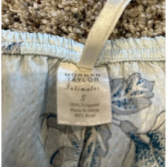 Vintage MORGAN TAYLOR Size S 3 PC PAJAMA & ROBE SET TOP & PANTS Floral Blue J23 - Picture 9 of 9